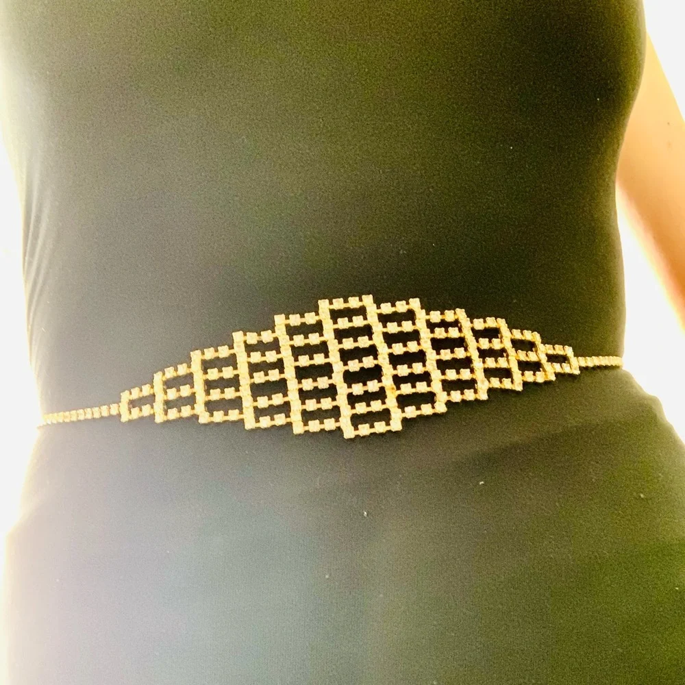 Vintage rhinestone chain belt 24” - 35” silver